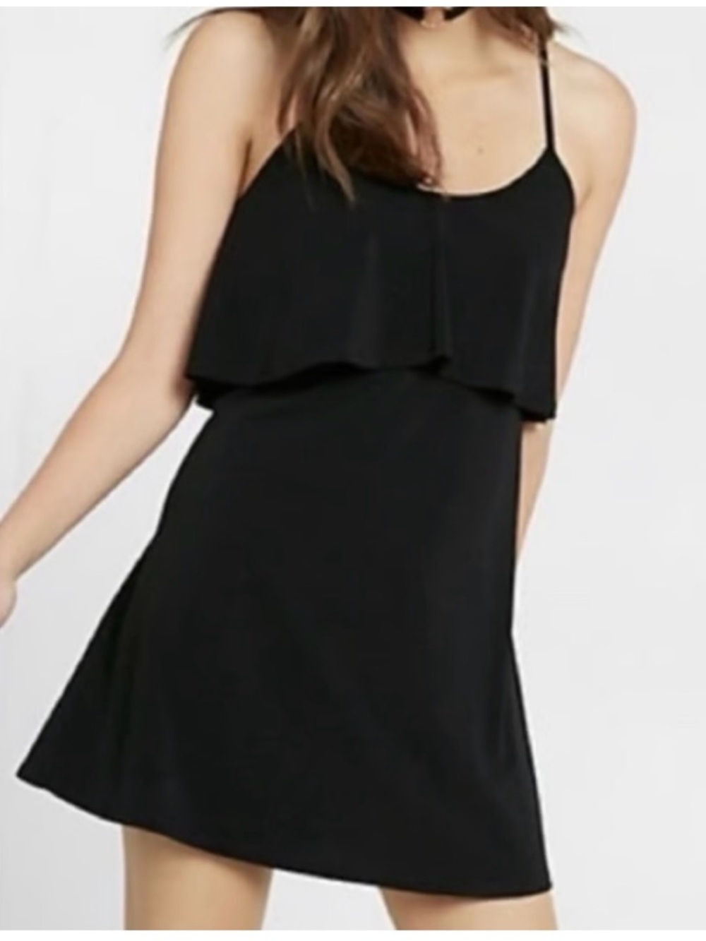 Express Flowy Ruffle Top Stretchy Sleeveless Tank Mini Dress, Black, Sz Medium